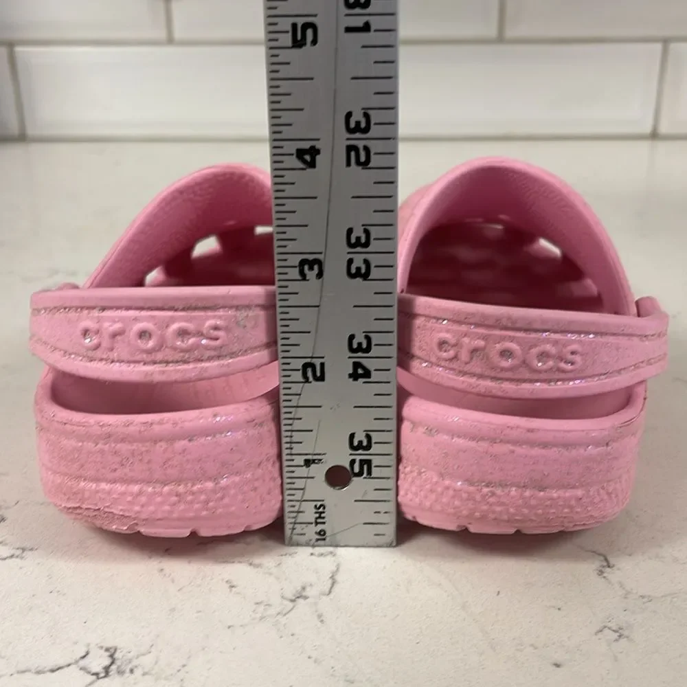 CROCS Unisex-Child Classic Glitter Clogs Kids Sparkly Flamingo Pink Size 12